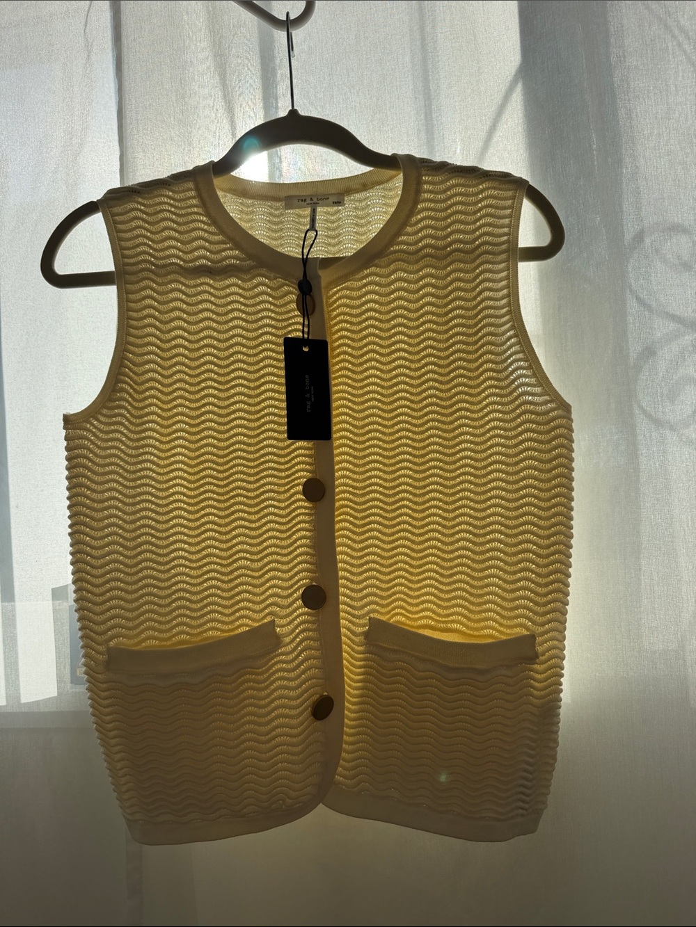 rag & bone Cream Sleeveless Wavy-Knit Button Vest